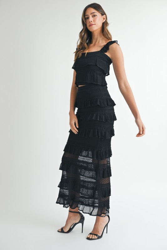 CONTRAST DETAIL RUFFLE KNIT TOP SKIRT SET