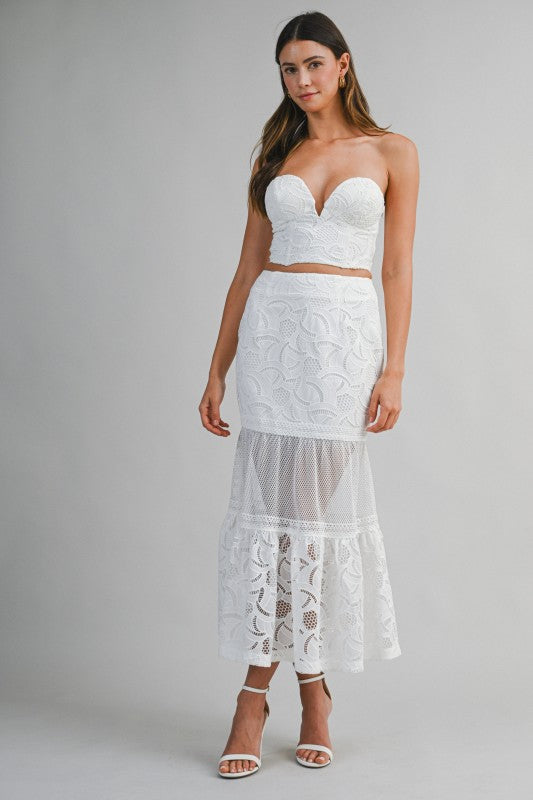 EMBROIDERED LACE TUBE TOP AND MERMAID SKIRT SE