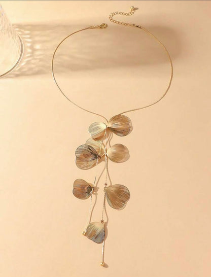 3 PCS METALLIC TASSEL Y SHAPED NECKLACE AND EARRINGS SET