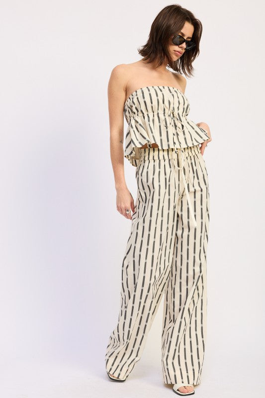 STRIPED TUBE TOP WITH FRONT TIE & PANTS SETS