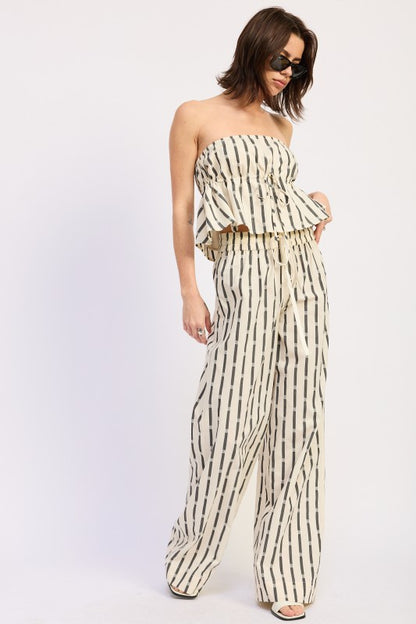 STRIPED TUBE TOP WITH FRONT TIE & PANTS SETS