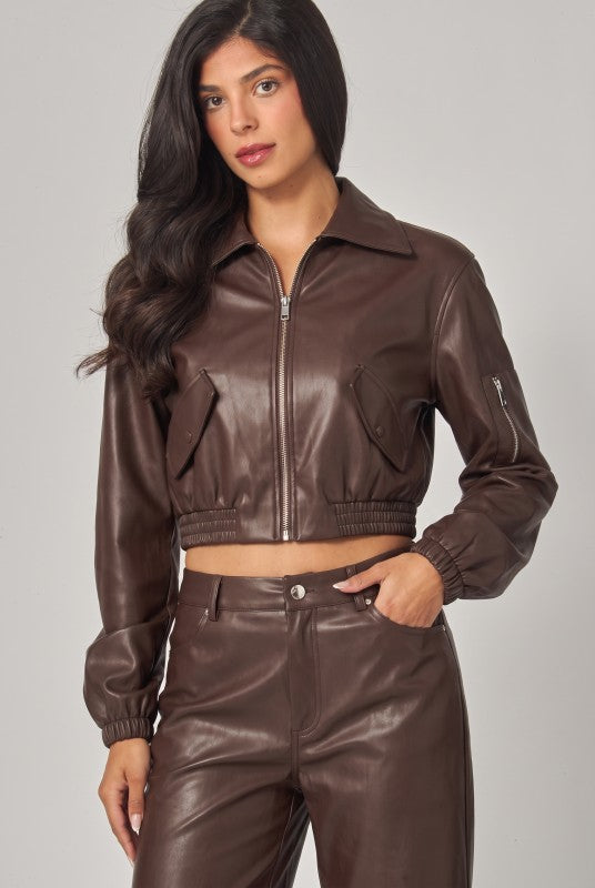FAUX LEATHER BOMBER JACKET