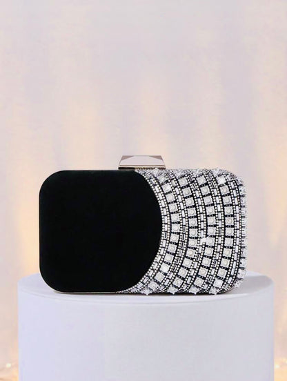 ELGANT VELVET DIAMOND SEQUIN BOX-SHAPED EVENING CLUTCH