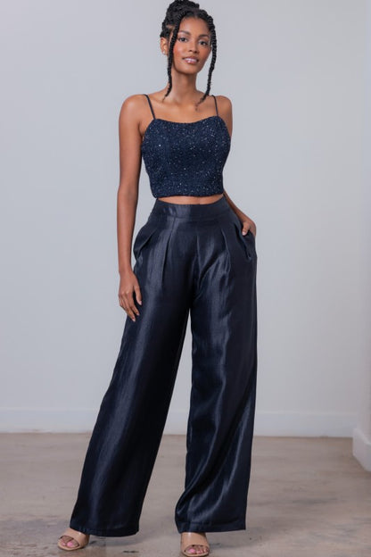 TWEEDED SLEEVELESS CROP TOP  & PANTS SETS