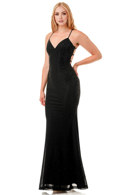 RHINESTONE CROSSED BACK MAXI DRESS
