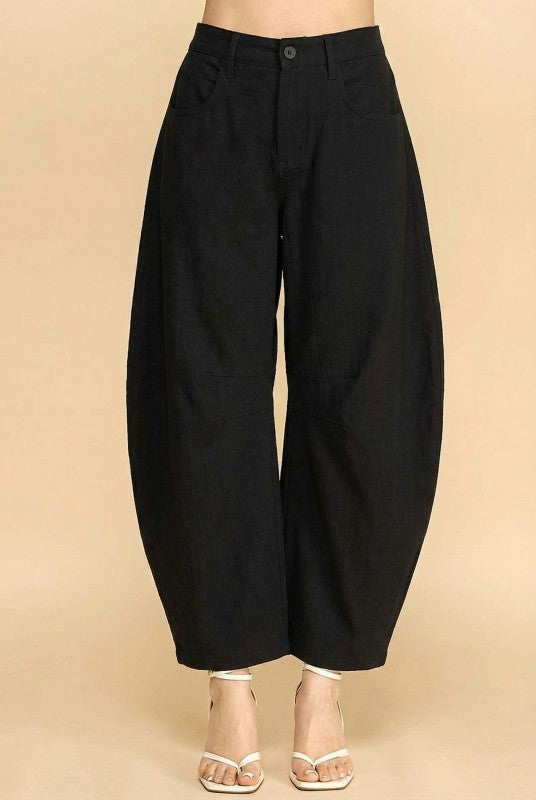 LINEN BARREL PANTS