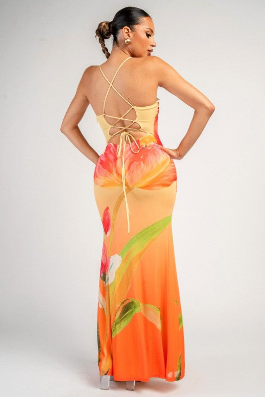 LACE-UP BACK MAXI DRESS