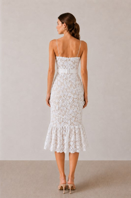 LACE FLOUNCE MIDI DRESS