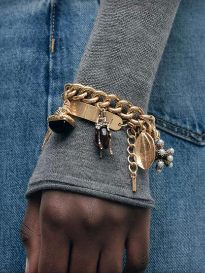 LAYERED VINTAGE INSECT HEART SHAPED BRACELET