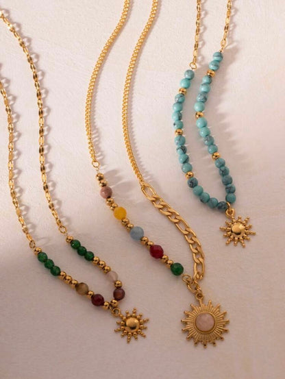 18K GOLD PLATED SUN-SHAPED BEADED NECKLACE