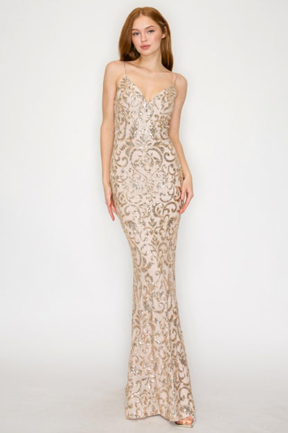 SEQUIN EMBELLISHED CORSET MAXI MERMAID COCKTAIL DRESS