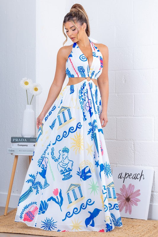 CUTOUT PRINTED MAXI DRESS