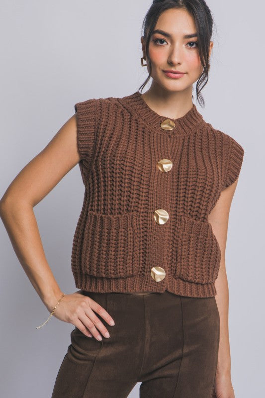 GOLD BUTTON DOWN KNIT VEST