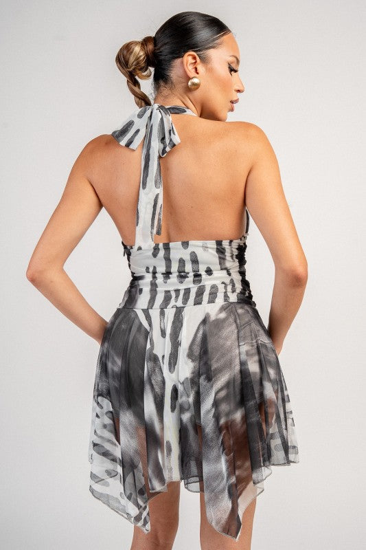 HLATER NECK RUCHED MINI DRESS