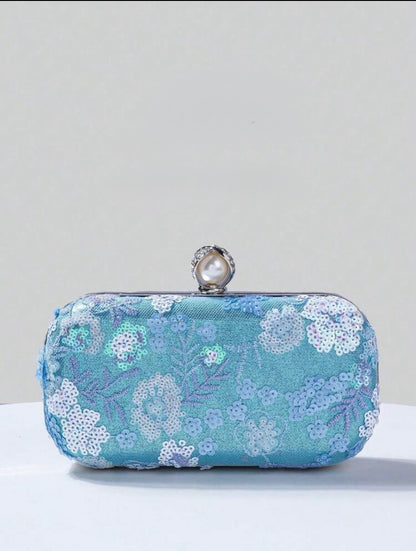 FLORAL SEQUIN EVENING CLUTCH BAG