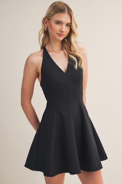 HALTER NECK MINI FLARE DRESS