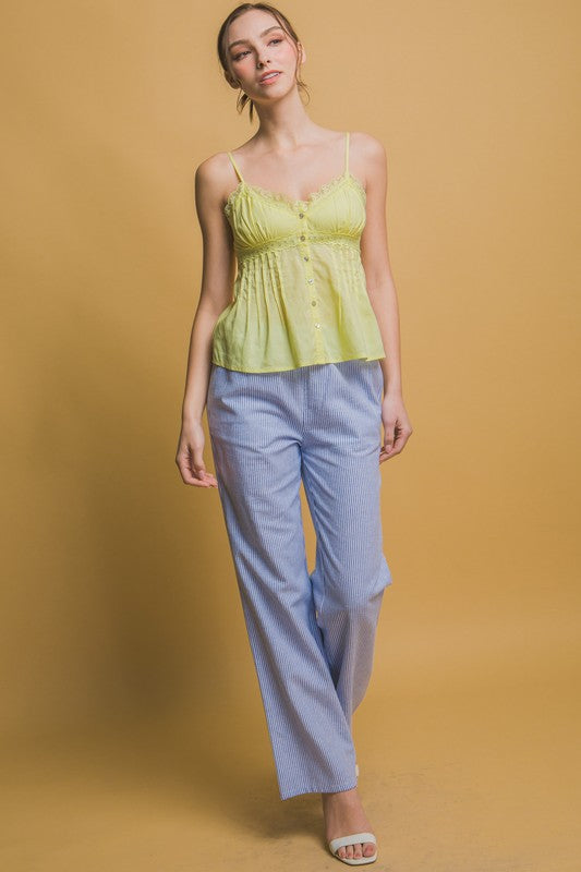 LACE TRIM LINEN TOP