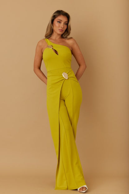 SINGLE CROSS STRAP SHOULDER WRAP JUMPSUIT