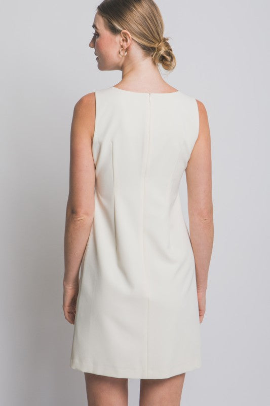 ROUND NECK GOLDEN ROSE BUTTON MINI DRESS