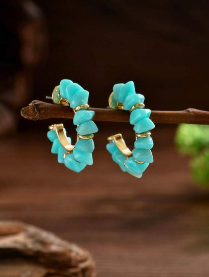 GREEN AVENTURINE NATURAL STONE BRAIDED EARRINGS