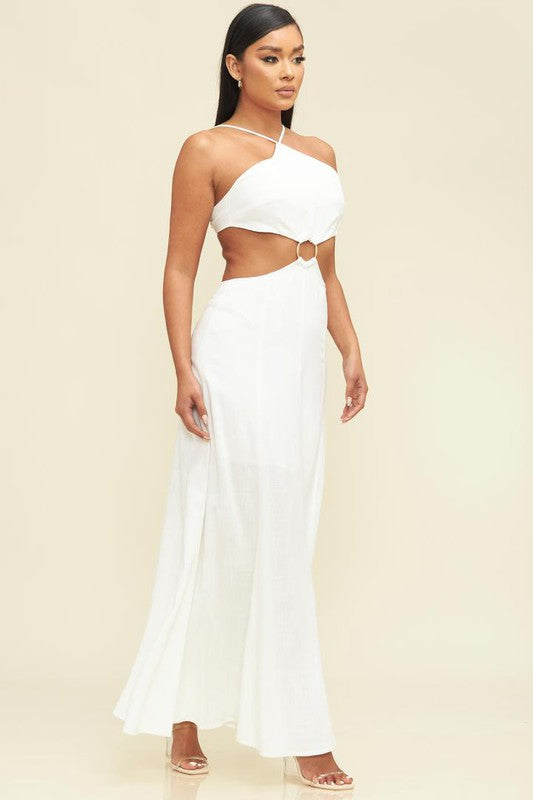 Solid Ring Linen Maxi Dress