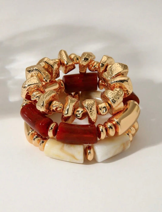 3 PCS MULTI LAYER BROWN VINTAGE BRACELET