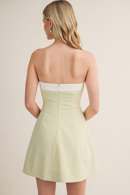 CONTRAST NECKBAND FIT&FLARE MINI DRESS