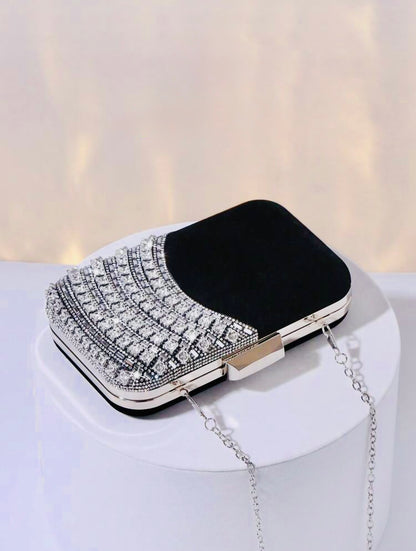 ELGANT VELVET DIAMOND SEQUIN BOX-SHAPED EVENING CLUTCH