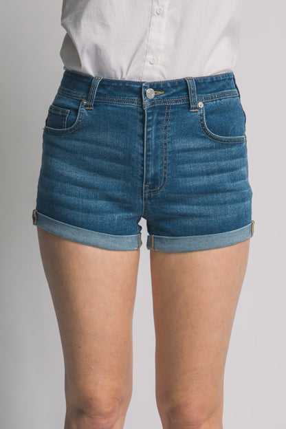 HIGH WAISTED CUFFED DENIM SHORTS