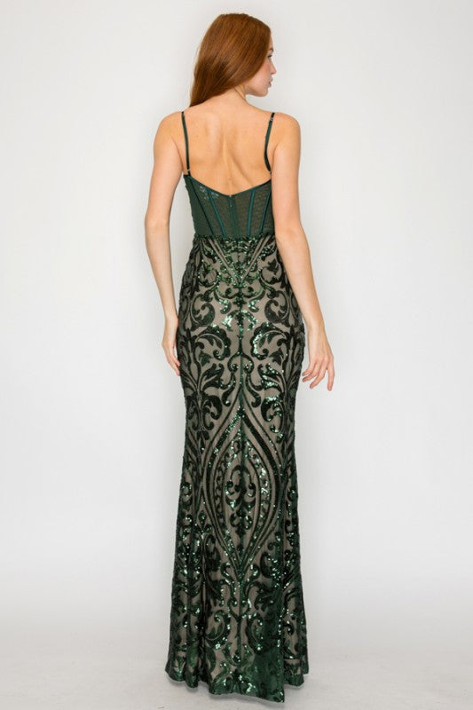 SEQUIN EMBELLISHED CORSET MAXI MERMAID COCKTAIL DREAS