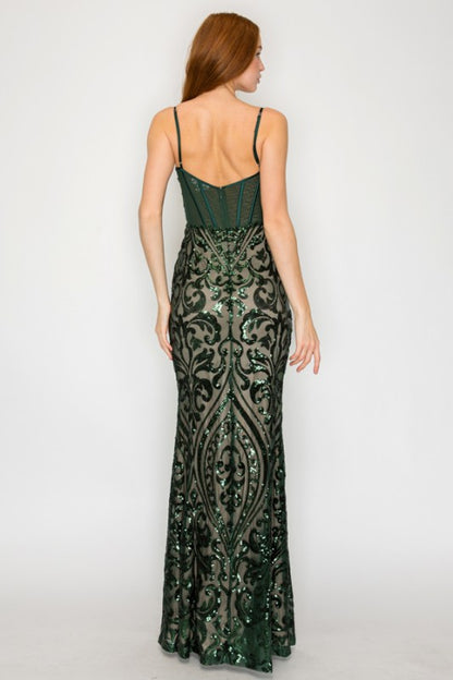 SEQUIN EMBELLISHED CORSET MAXI MERMAID COCKTAIL DREAS