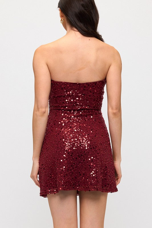 A LINE MINI PARTY DRESS WITH BEADS AND SEQUINS