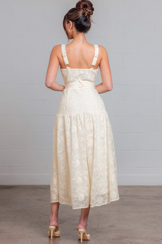 BELTED LACE MAXI DRESS