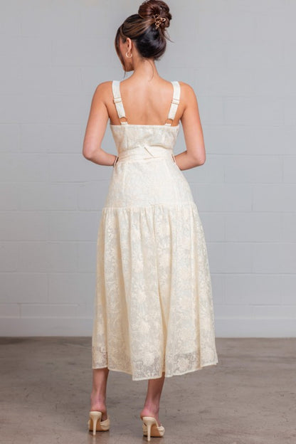 BELTED LACE MAXI DRESS