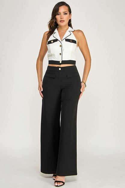 HALTER VEST TOP WITH CONTRAST PANTS SET