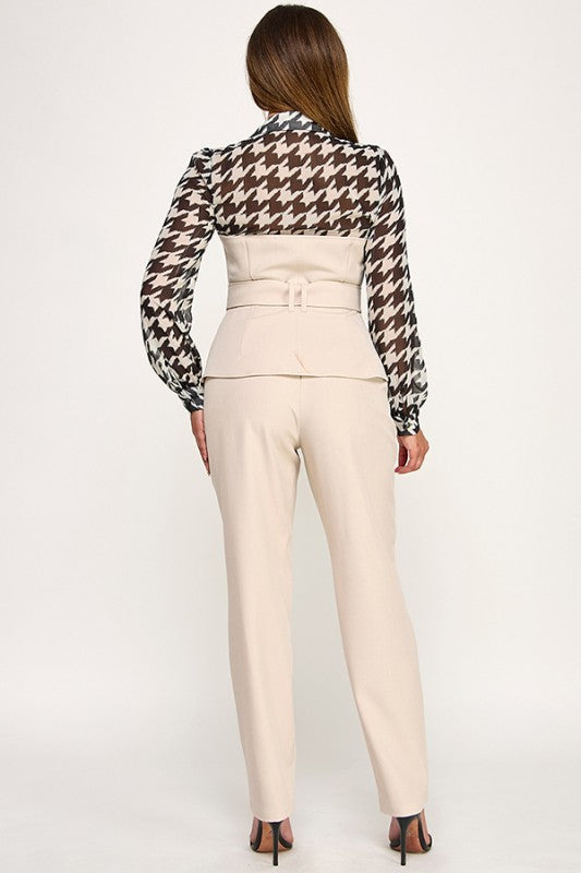 LONG SLEEVE 2 FER BELTED TOP WITH CIGARETTE PANTS