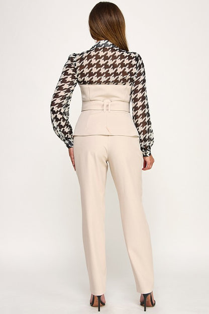 LONG SLEEVE 2 FER BELTED TOP WITH CIGARETTE PANTS