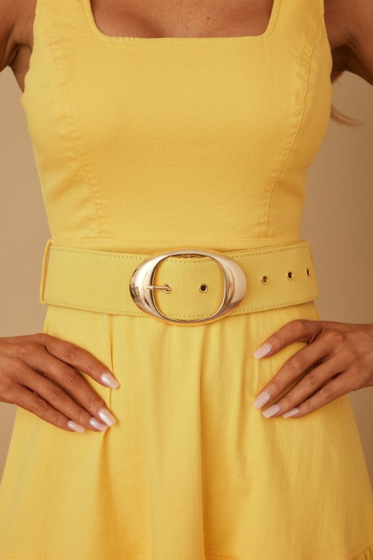 DENIM BELTED MIDI DRESS