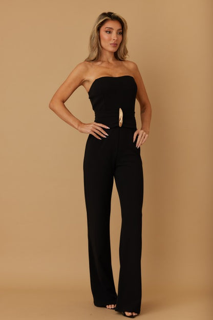 WIDE WAISTBAND STRAPLESS JUMPSUIT