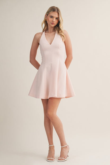HALTER NECK MINI FLARE DRESS