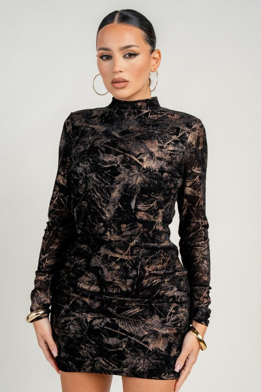 LONG SLEEVE MOCK NECK BODYCON MINI DRESS