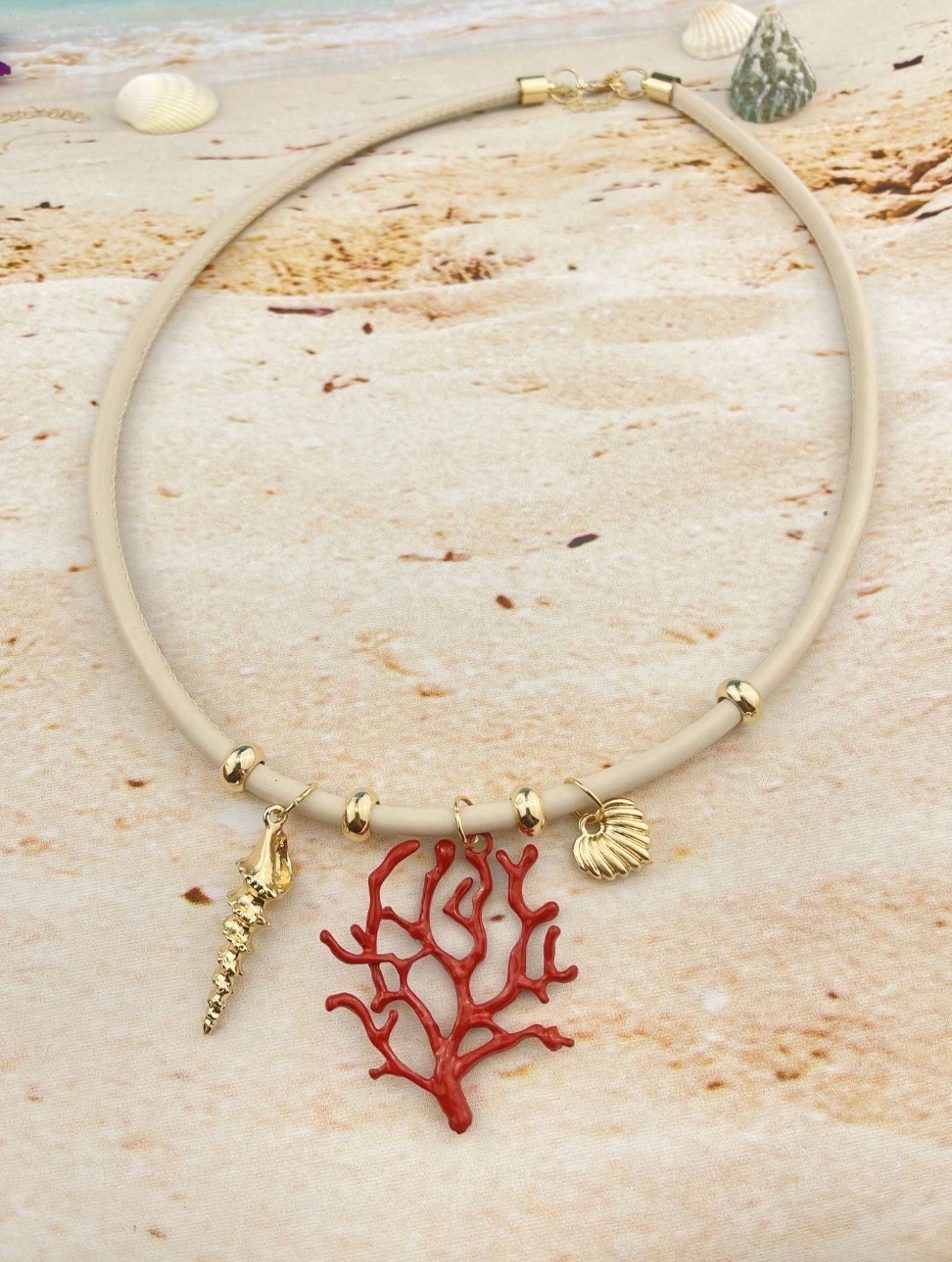 2 PCS CORAL PENDANT NECKLACE WITH LEATHER CORD