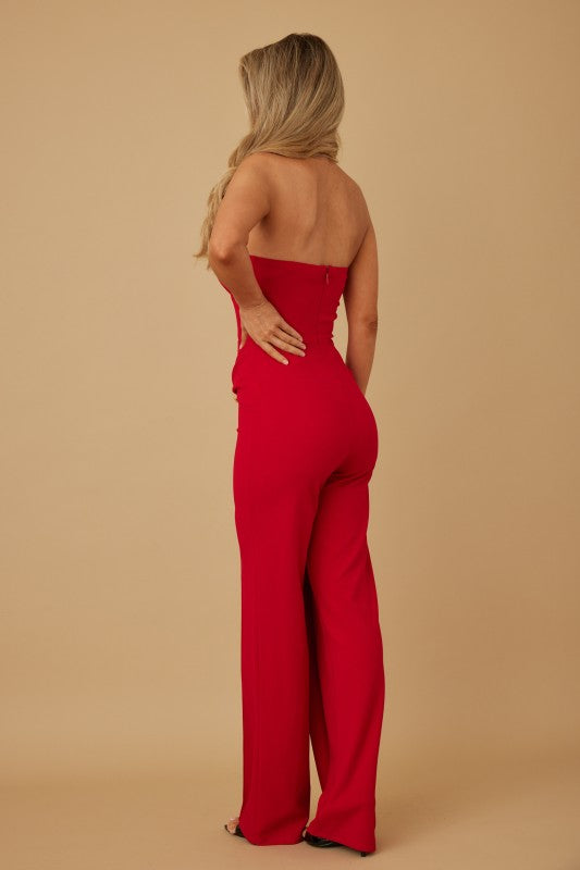 DRAPED STRAPLESS JUMPSUIT WITH GOLD