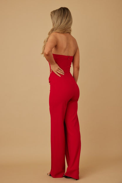 DRAPED STRAPLESS JUMPSUIT WITH GOLD