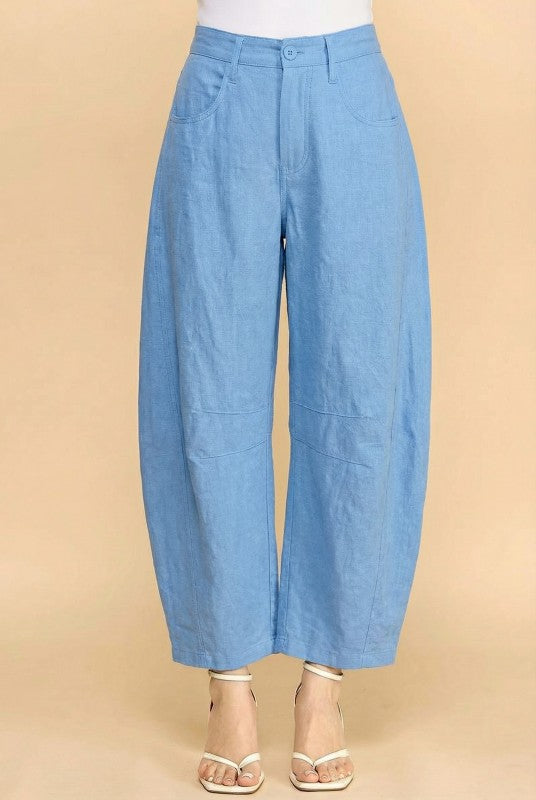 LINEN BARREL PANTS
