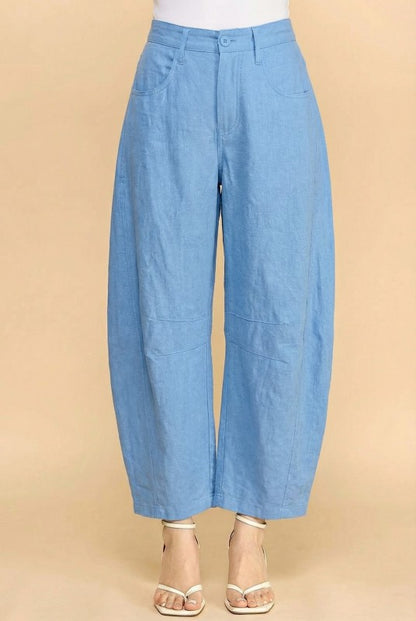 LINEN BARREL PANTS
