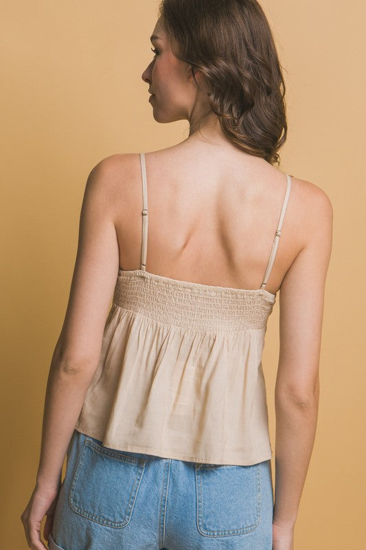 LACE TRIM LINEN TOP