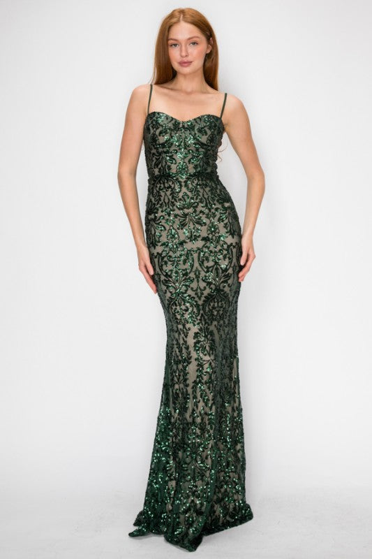SEQUIN EMBELLISHED CORSET MAXI MERMAID COCKTAIL DREAS