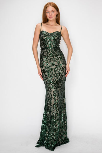 SEQUIN EMBELLISHED CORSET MAXI MERMAID COCKTAIL DREAS