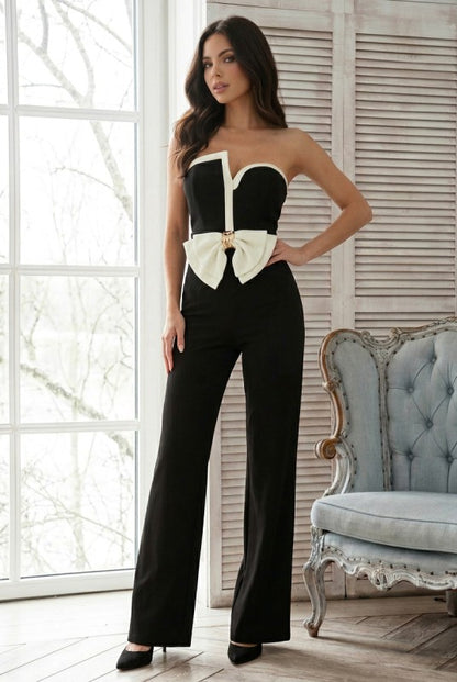 RIBBON BOW UNEVEN STRAPLESS JUMPSUIT